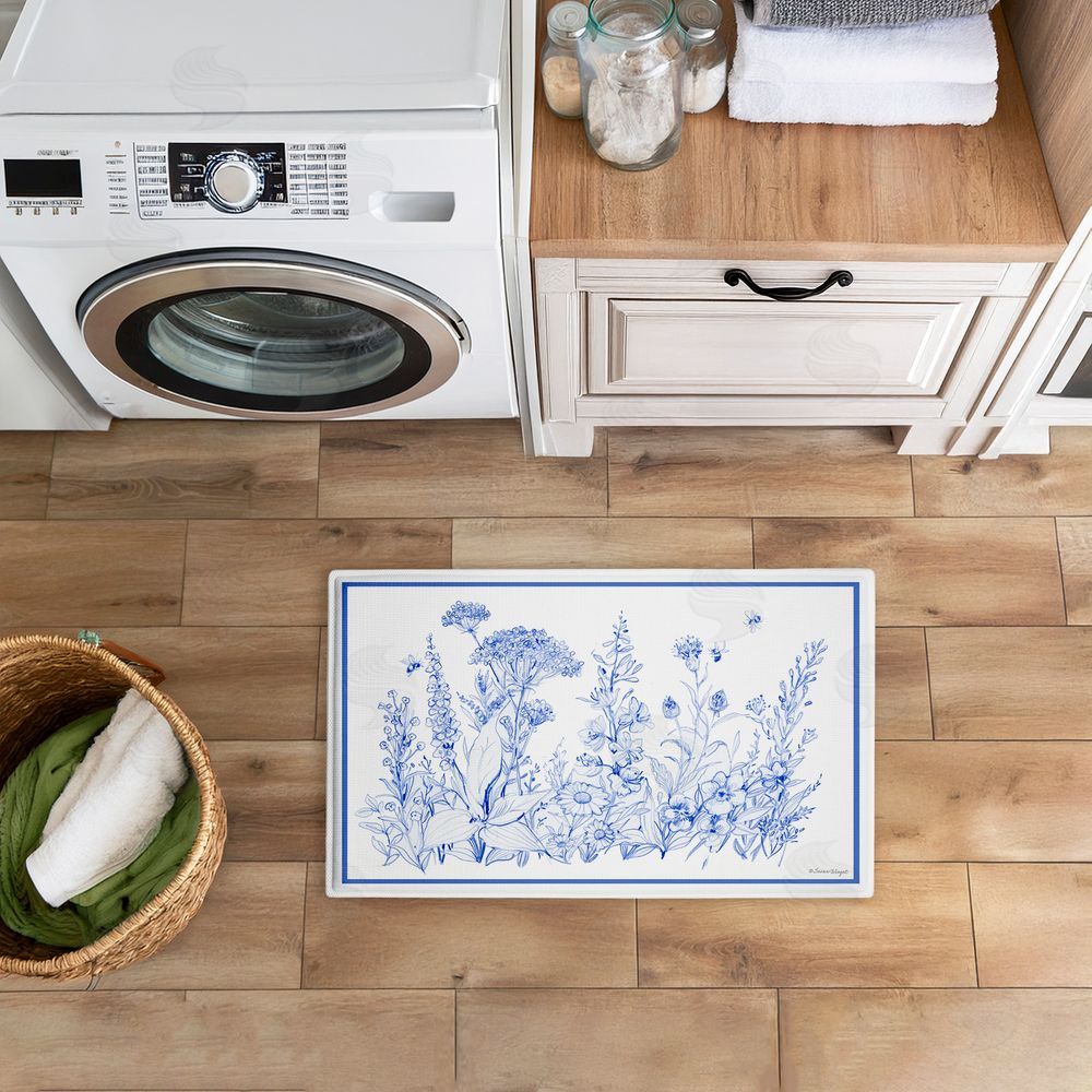 Susan Winget | Blue Toile Flowers Plush Bath Mat