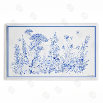 Susan Winget | Blue Toile Flowers Plush Bath Mat