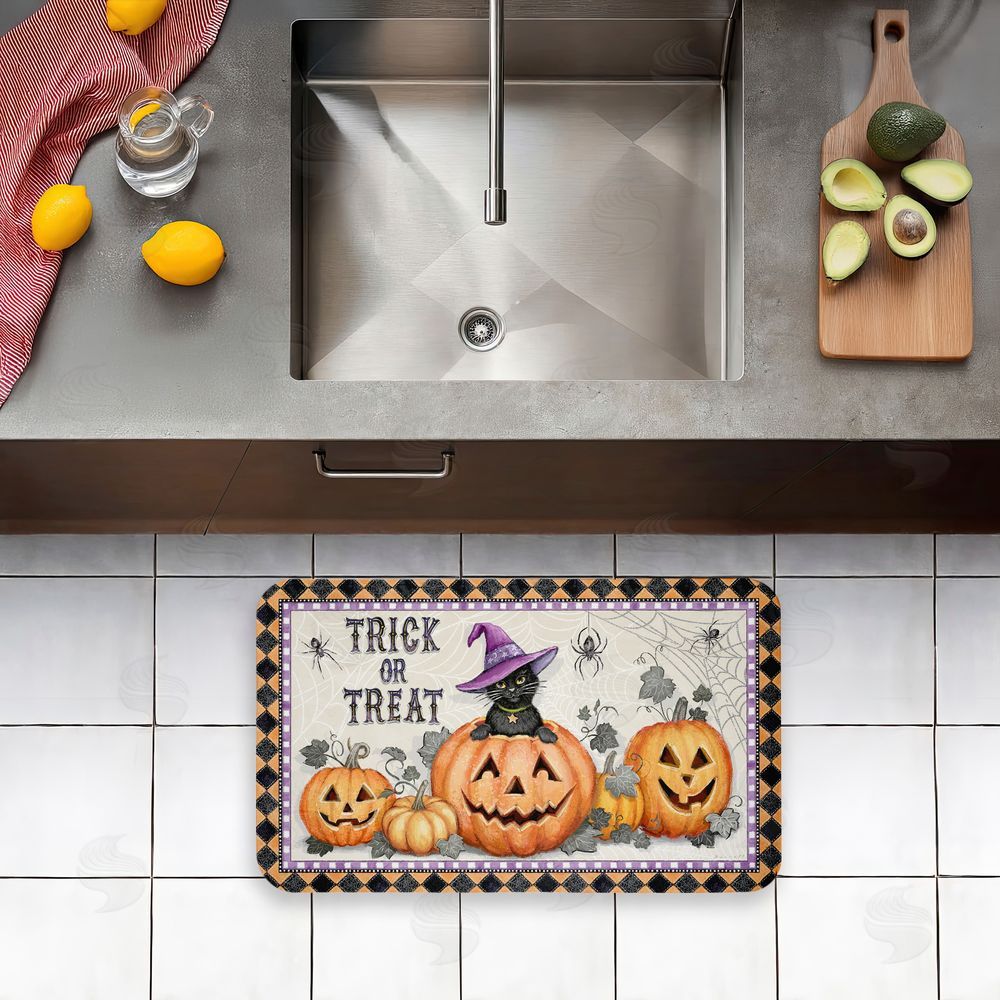 Chad Barrett | Vintage Halloween Cat & Pumpkins Anti-Fatigue Mat