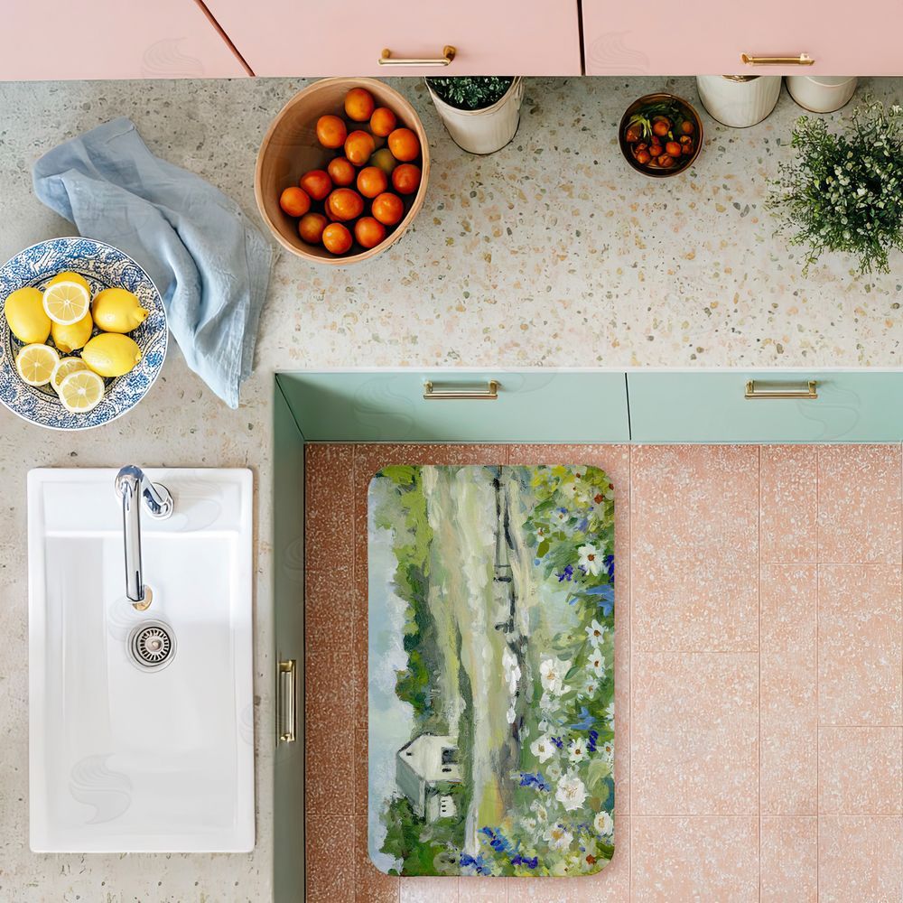 Susan Winget | Barn With White Flowers Anti-Fatigue Mat