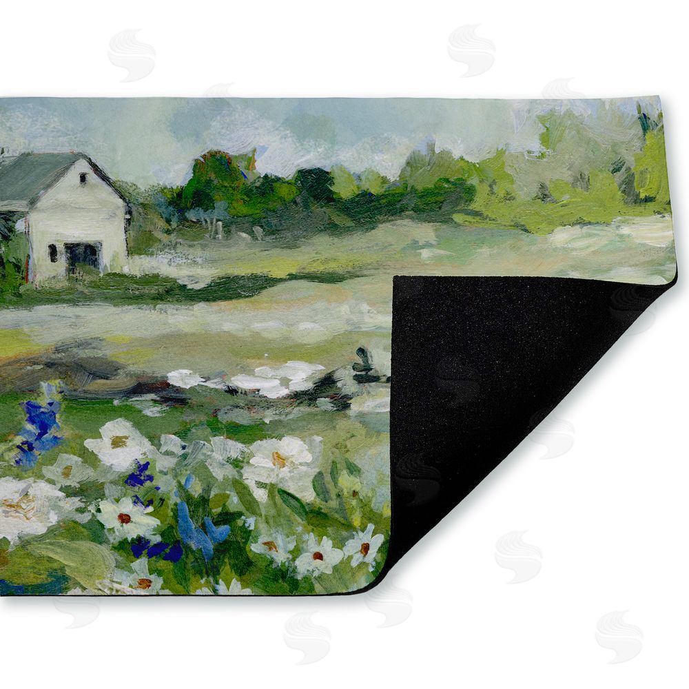 Susan Winget | Barn With White Flowers Non-Woven Door Mat