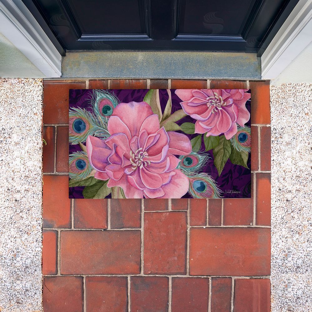 Nicole Tamarin | Midnight Garden Peacock Feathers Non-Woven Door Mat