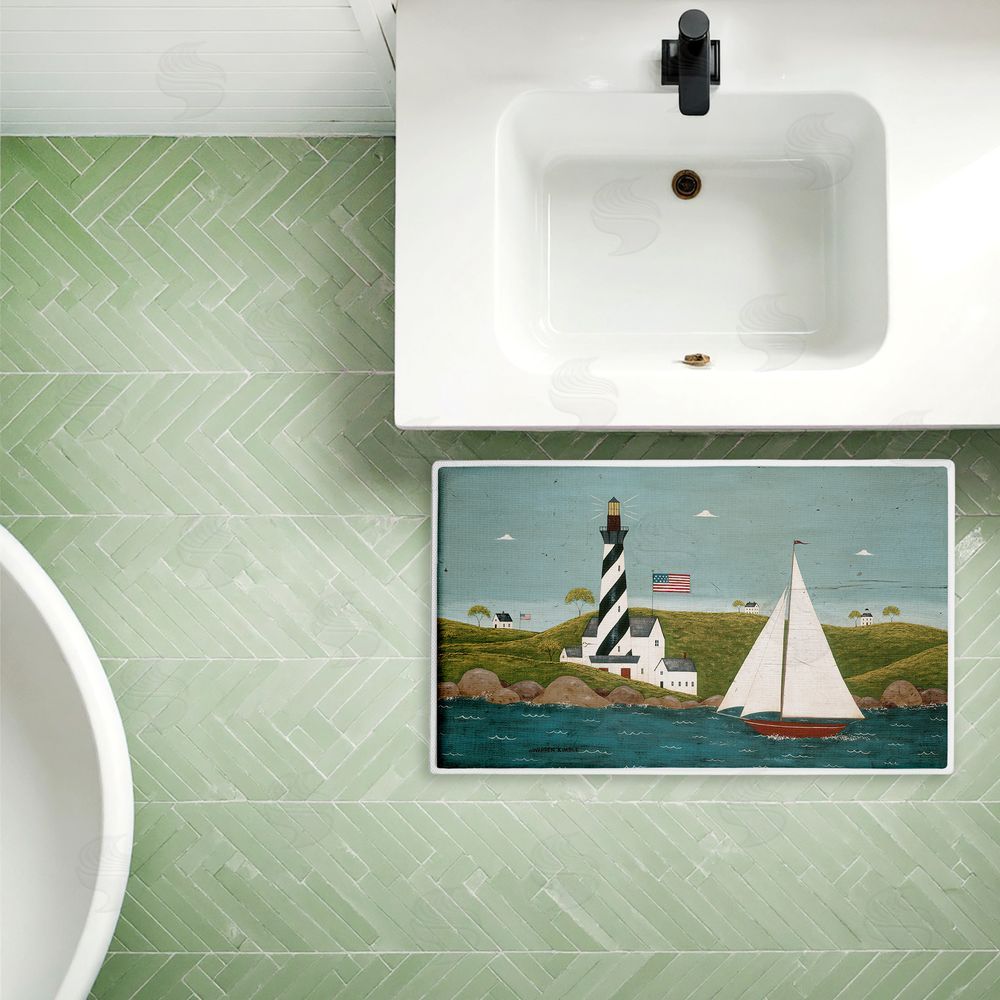 Warren Kimble | Coastal Breeze Lighthouse Harbor Plush Bath Mat