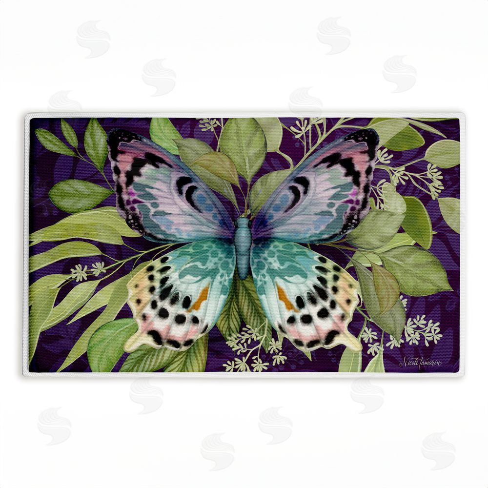 Nicole Tamarin | Midnight Butterfly Garden Plush Bath Mat