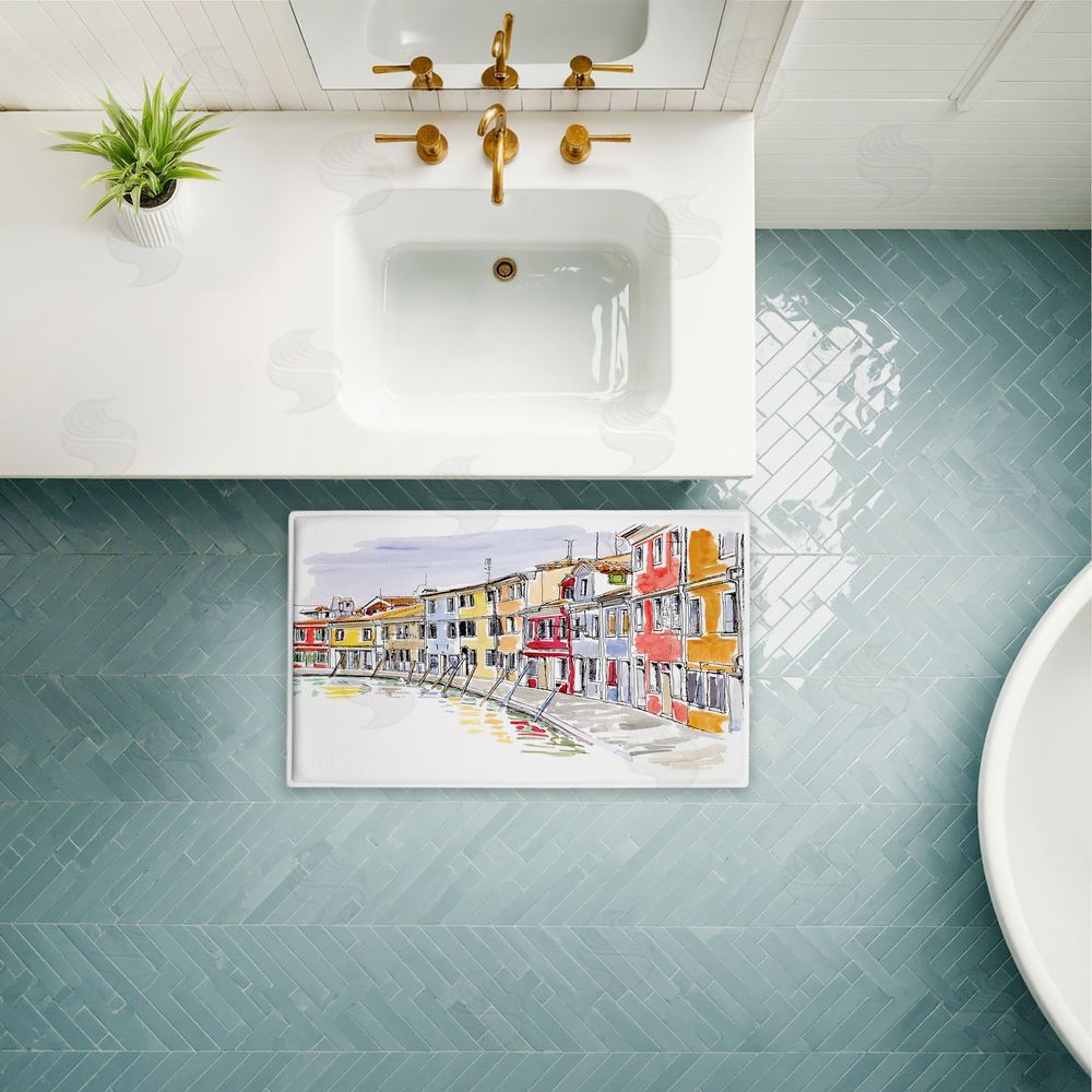 Tim Coffey | Quaint Coastal Town Buildings Plush Bath Mat