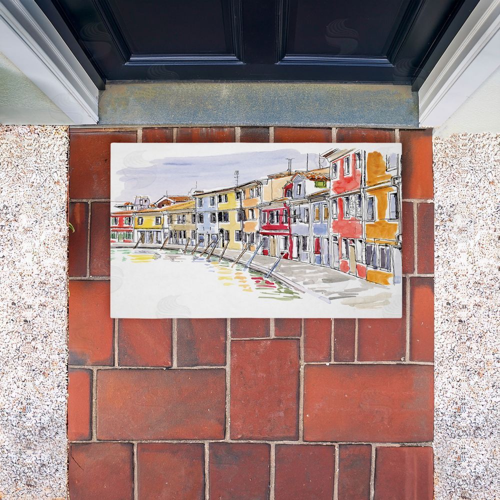 Tim Coffey | Quaint Coastal Town Buildings Non-Woven Door Mat