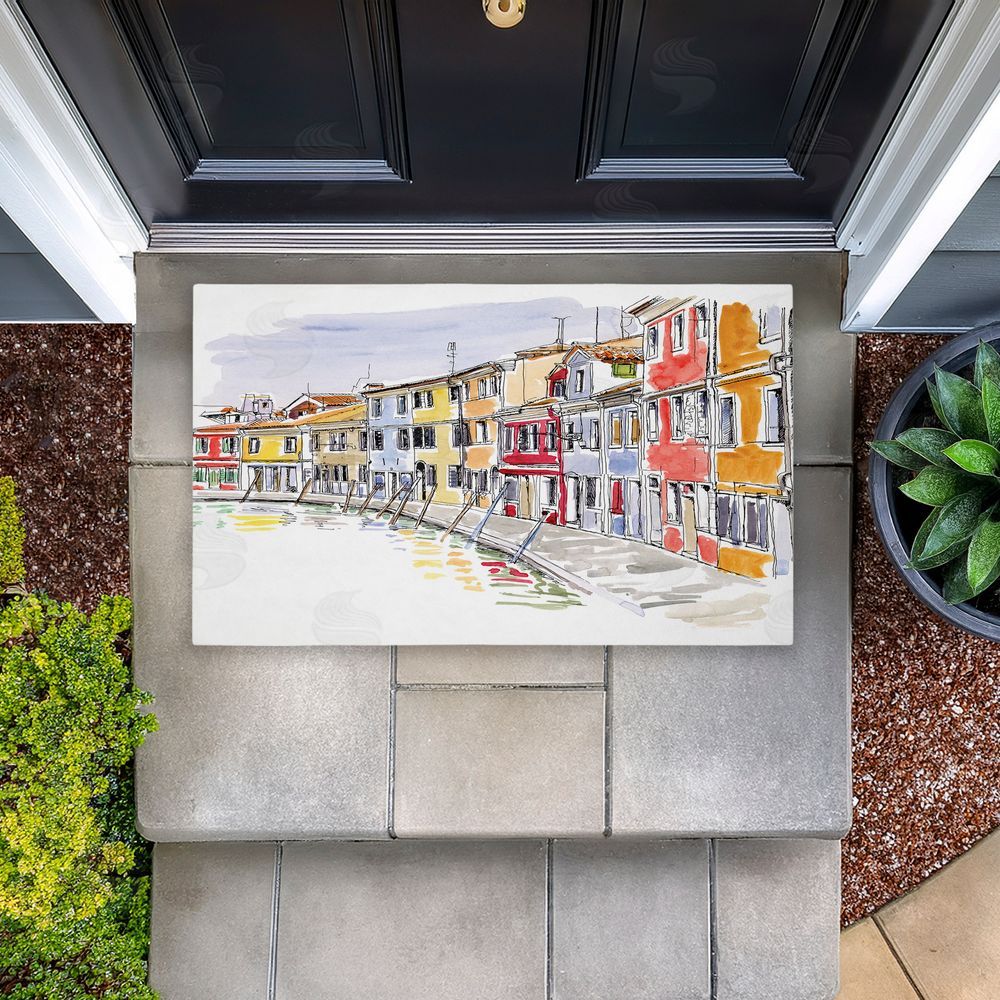 Tim Coffey | Quaint Coastal Town Buildings Non-Woven Door Mat