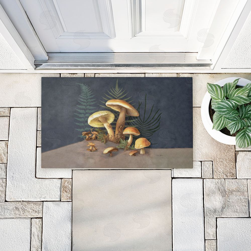 Tim Coffey | Mushrooms & Ferns on Blue Non-Woven Door Mat