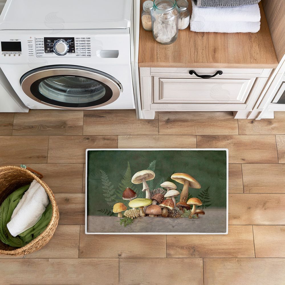 Tim Coffey | Mushrooms & Ferns on Green Plush Bath Mat