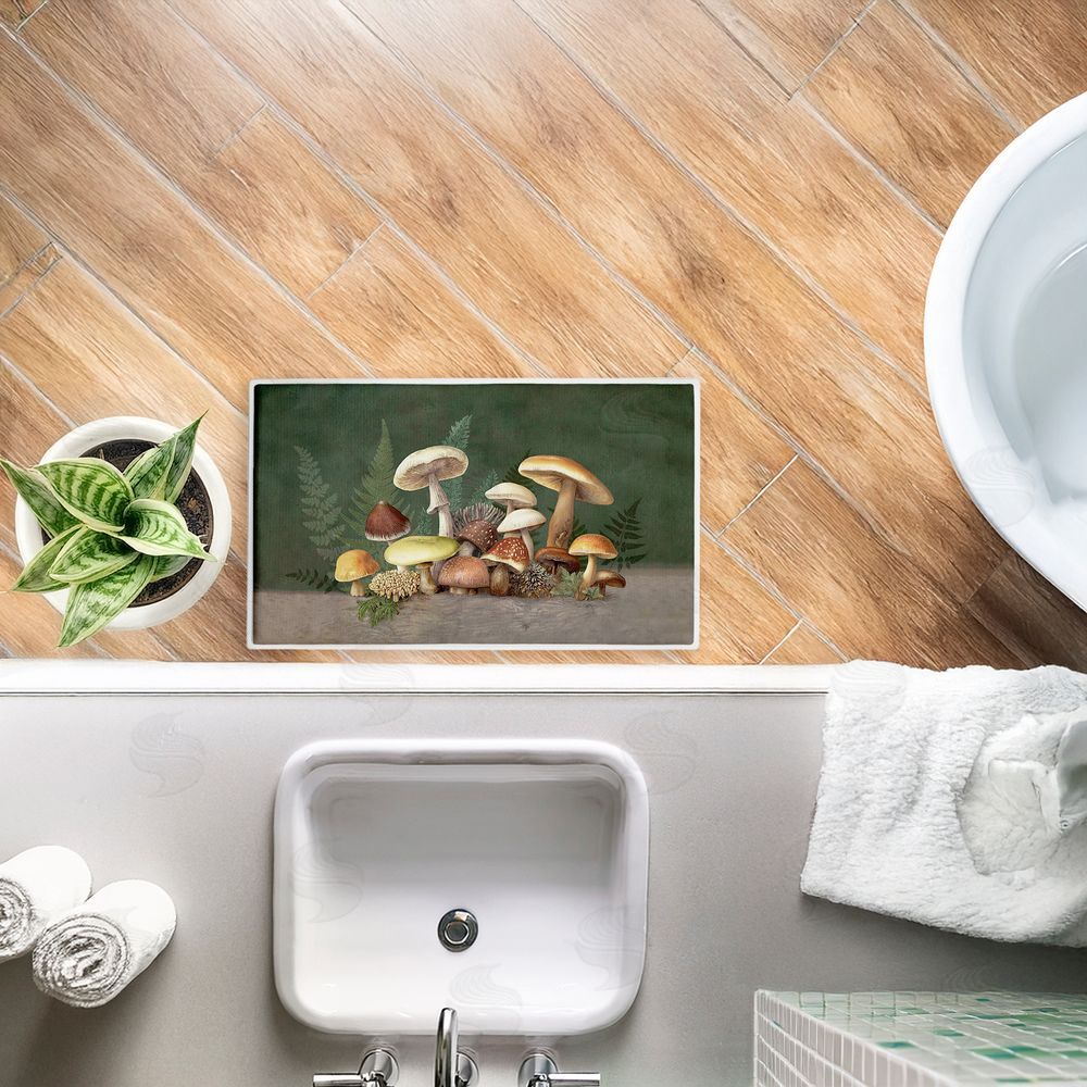 Tim Coffey | Mushrooms & Ferns on Green Plush Bath Mat
