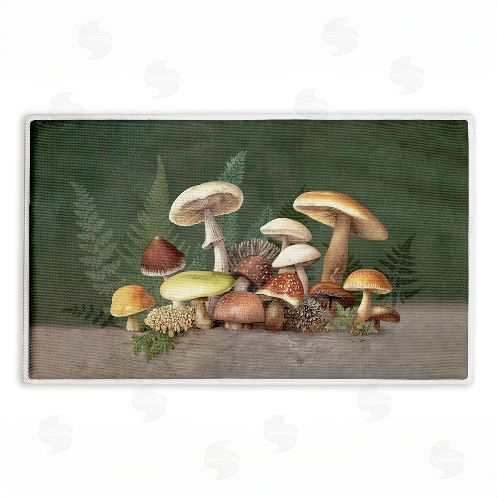 Tim Coffey | Mushrooms & Ferns on Green Plush Bath Mat