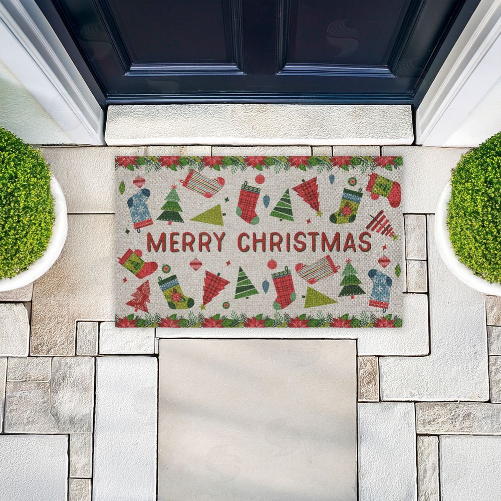 Suzanne Nicoll | Christmas Merriment Stockings Faux Sisal Door Mat