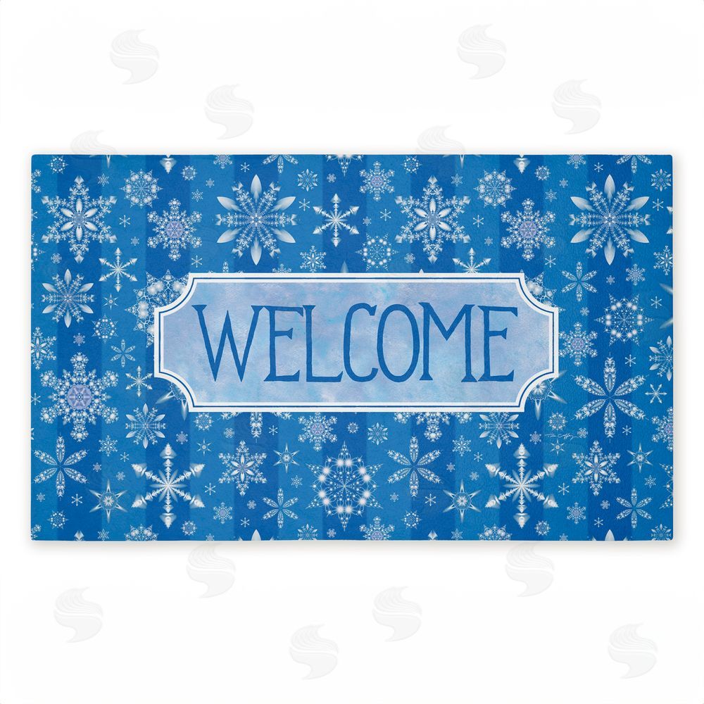 Tim Coffey | Welcome Blue Falling Snowflakes Non-Woven Door Mat