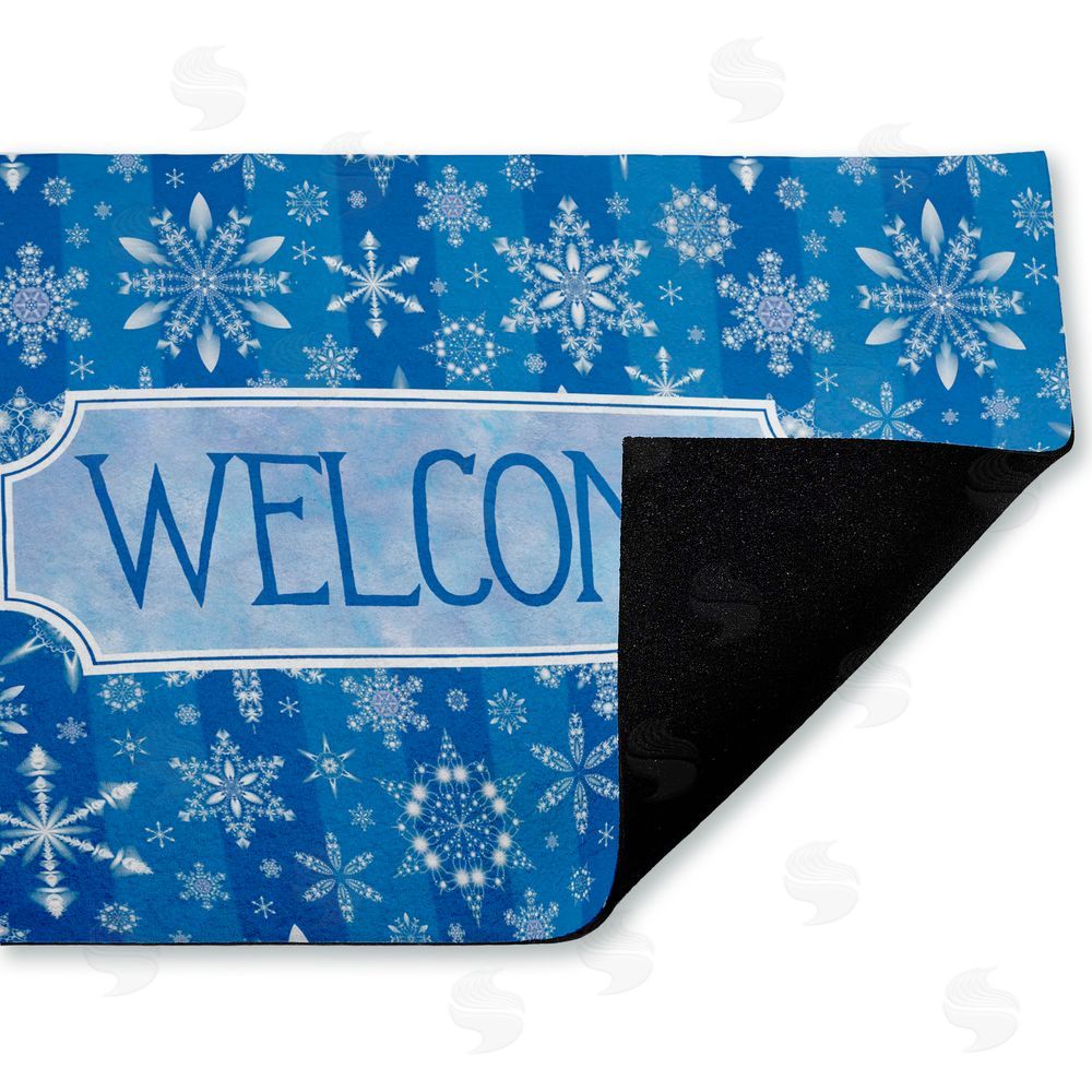Tim Coffey | Welcome Blue Falling Snowflakes Non-Woven Door Mat