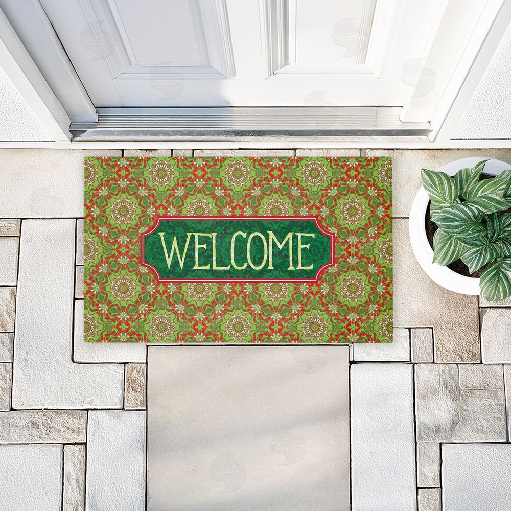 Tim Coffey | Green Fractal Kaleidoscope Welcome Non-Woven Door Mat