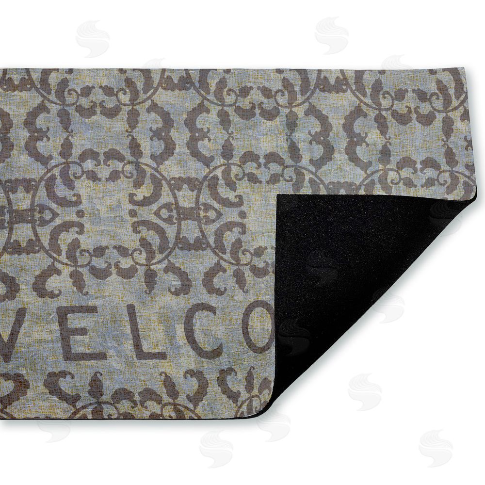 Tim Coffey | Gray Damask Welcome Non-Woven Door Mat