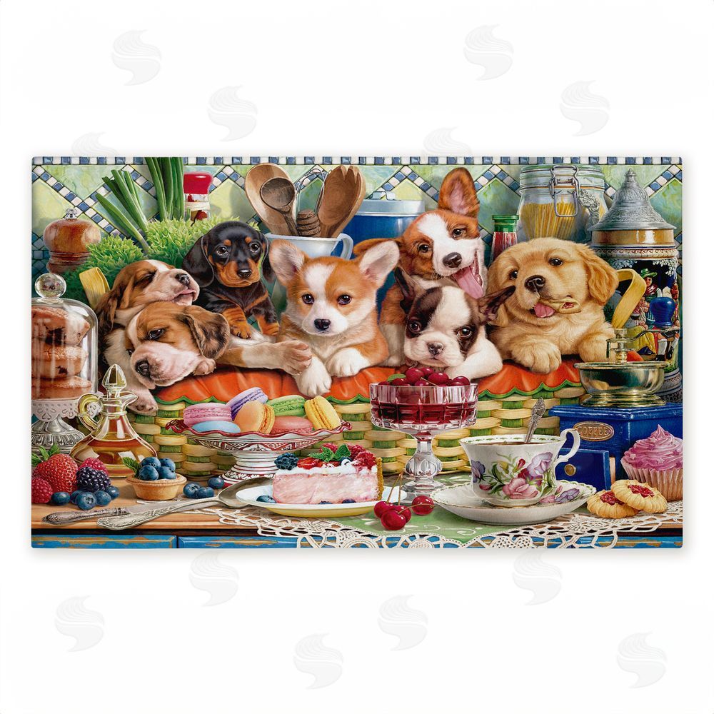Image World | Puppies In Basket Tea Party Non-Woven Door Mat