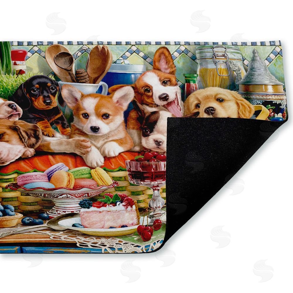 Image World | Puppies In Basket Tea Party Non-Woven Door Mat