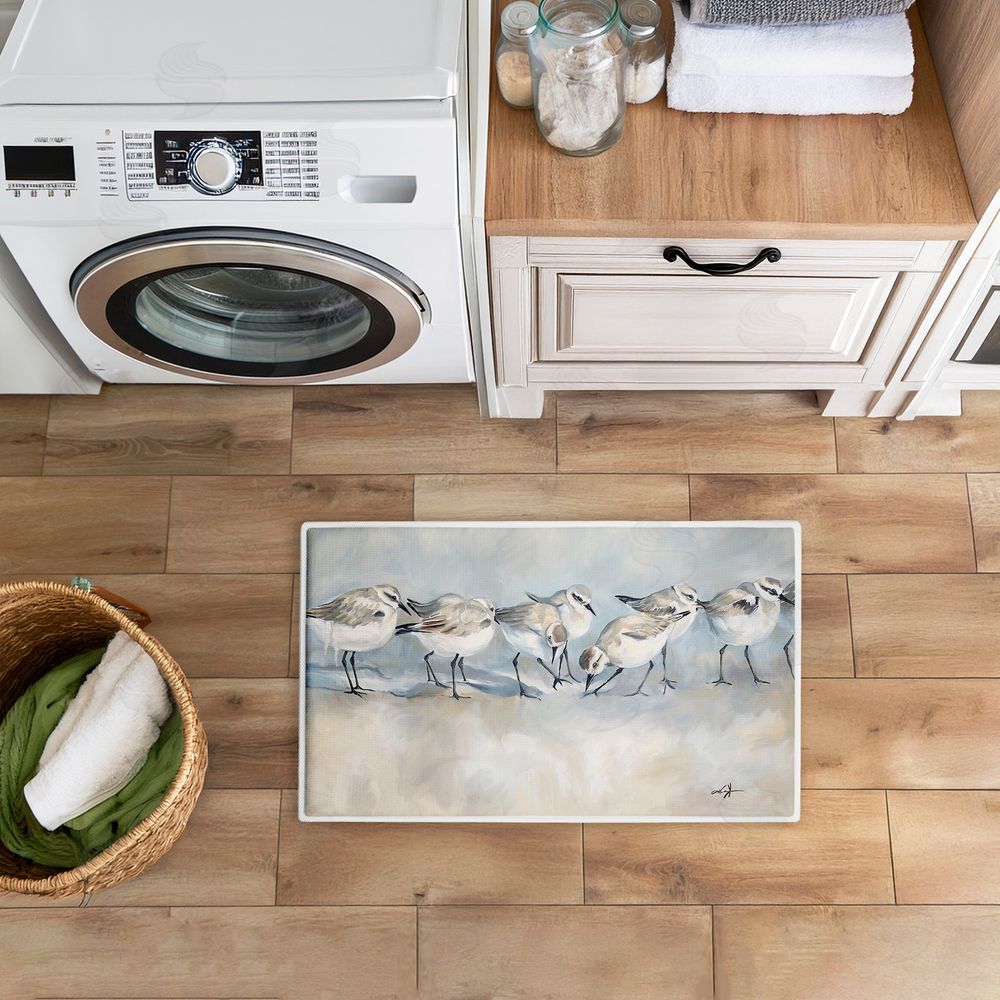 Ramona Murdock | Shore Birds In A Line Plush Bath Mat