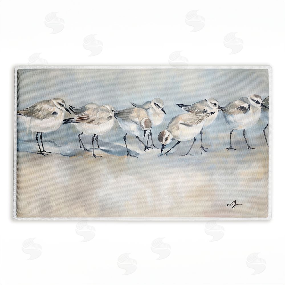 Ramona Murdock | Shore Birds In A Line Plush Bath Mat