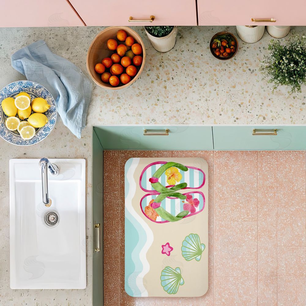 Audrey Jeanne Roberts | Flip Flops on Beach Shore Anti-Fatigue Mat