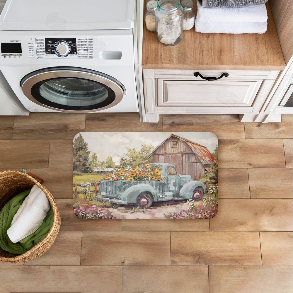 Nina Blue | Vintage Truck With Flowers Anti-Fatigue Mat