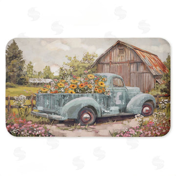 Nina Blue | Vintage Truck With Flowers Anti-Fatigue Mat