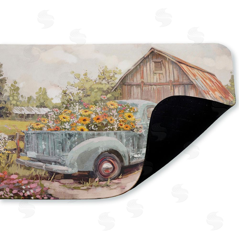 Nina Blue | Vintage Truck With Flowers Anti-Fatigue Mat