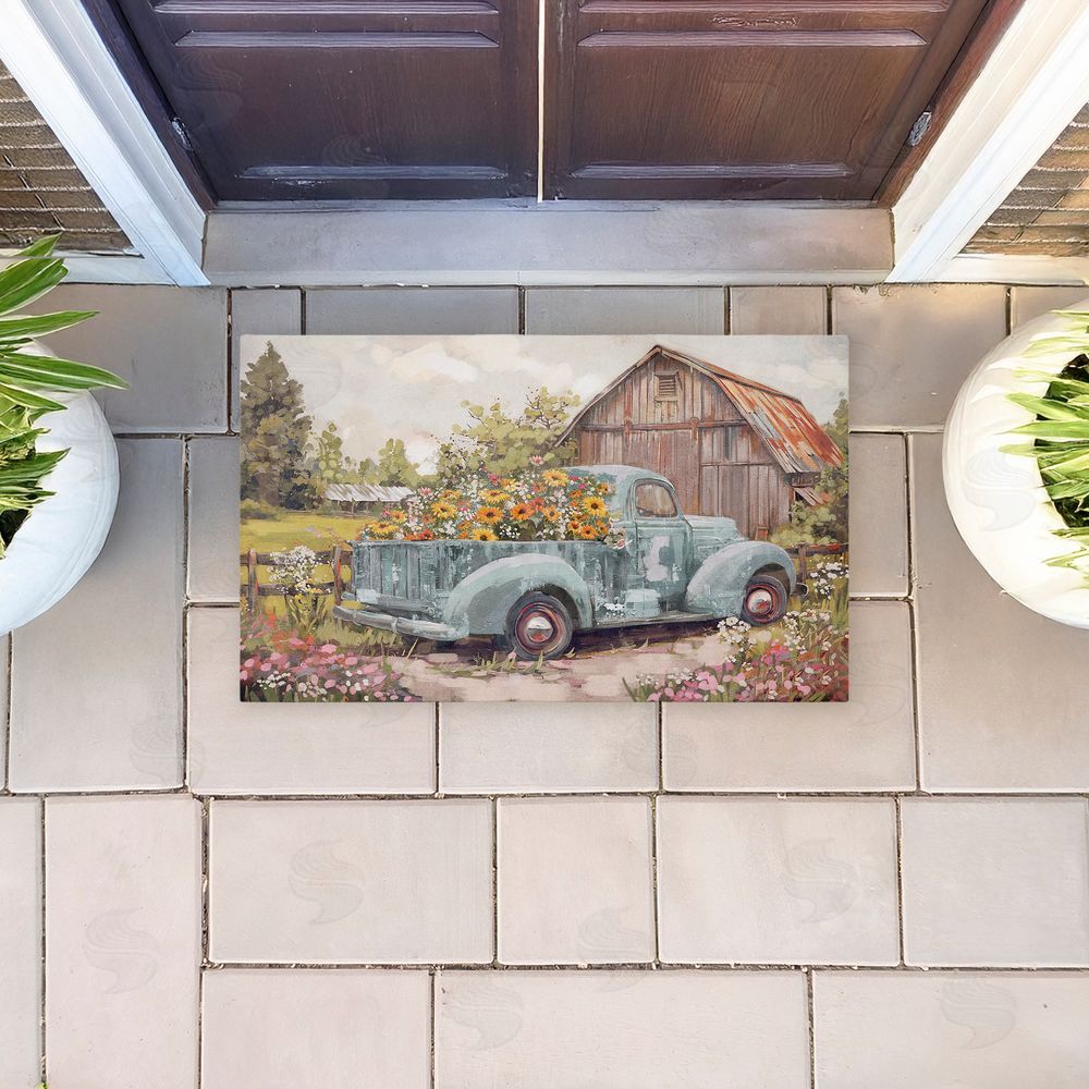 Nina Blue | Vintage Truck With Flowers Non-Woven Door Mat