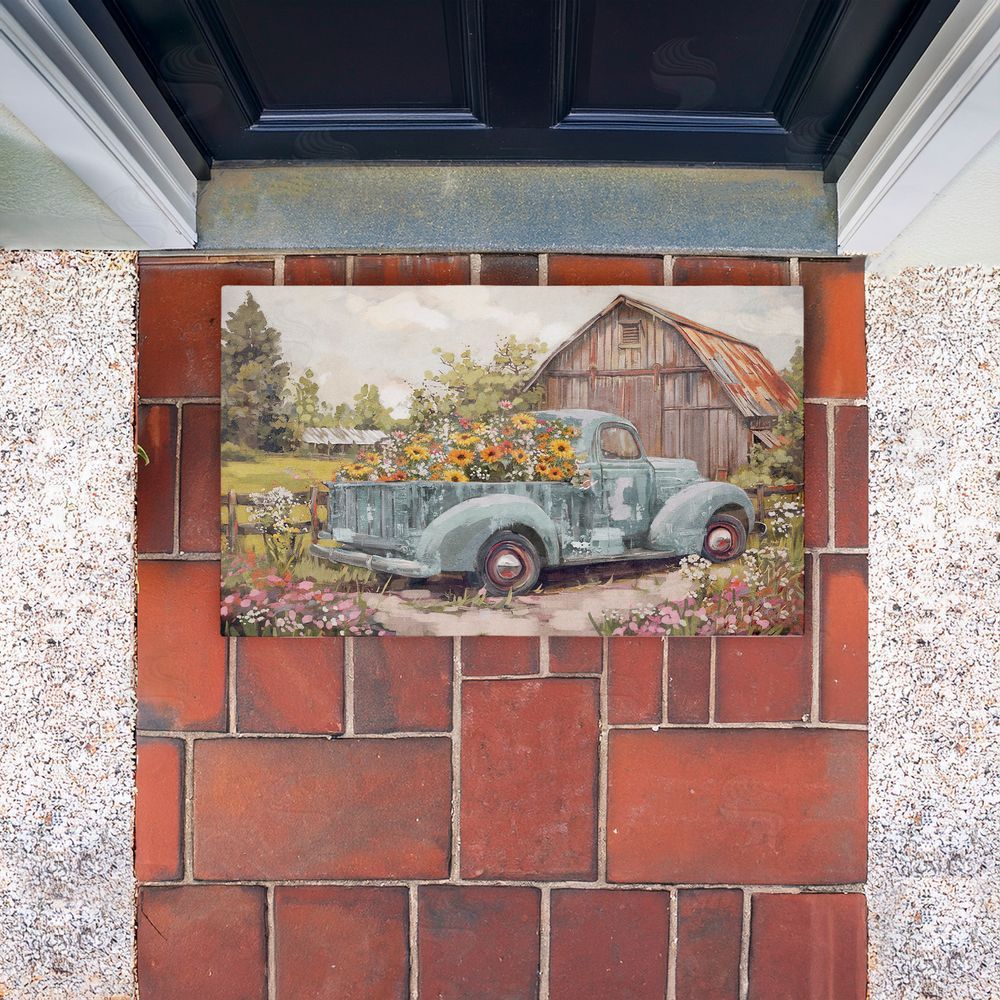 Nina Blue | Vintage Truck With Flowers Non-Woven Door Mat
