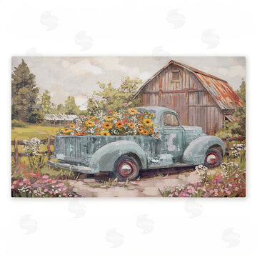 Nina Blue | Vintage Truck With Flowers Non-Woven Door Mat