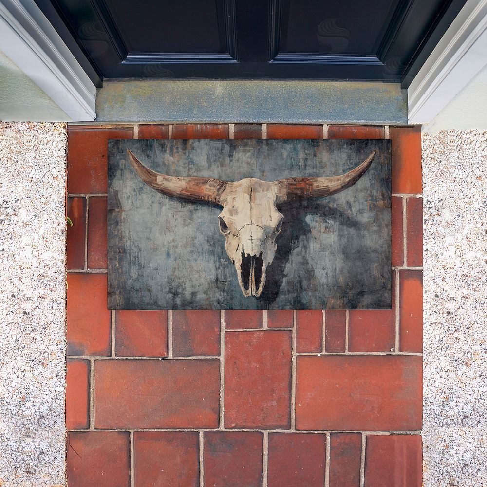 Nina Blue | Dark Vintage Cow Skull Non-Woven Door Mat