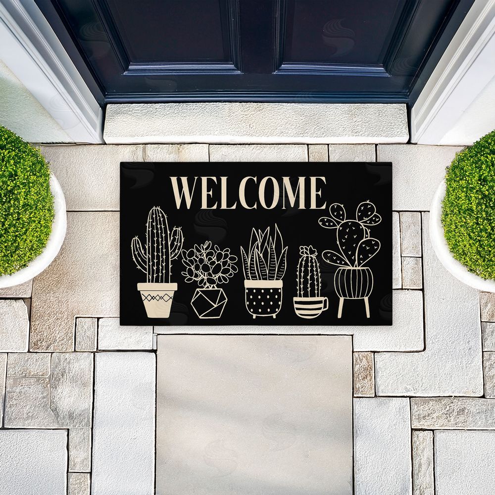 Deane Beesley | Black & Cream Cactus Welcome Non-Woven Door Mat