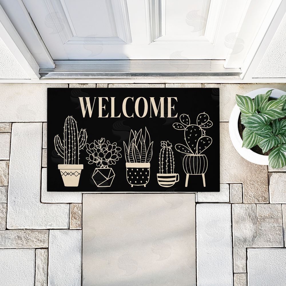 Deane Beesley | Black & Cream Cactus Welcome Non-Woven Door Mat