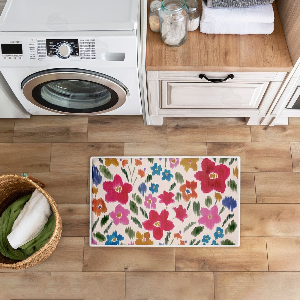 Heather McLaughlin | Boho Ikat Flowers Plush Bath Mat