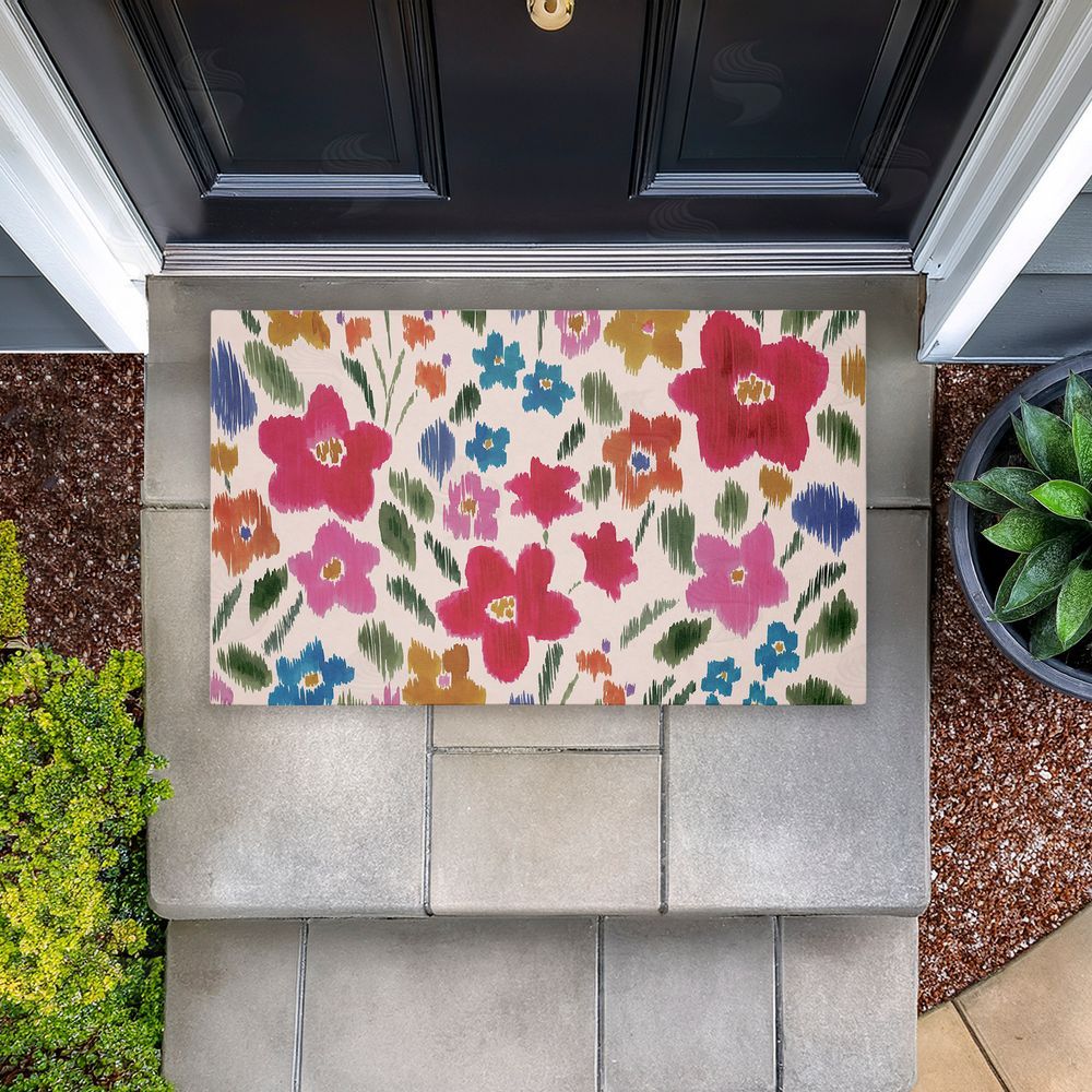 Heather McLaughlin | Boho Ikat Flowers Non-Woven Door Mat