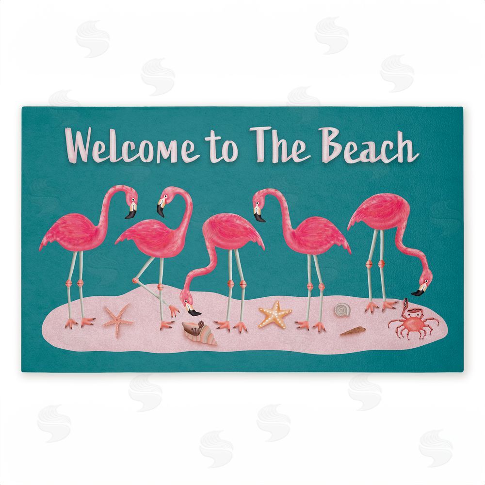 Darlene Seale | Flamingo Beach Greetings Non-Woven Door Mat