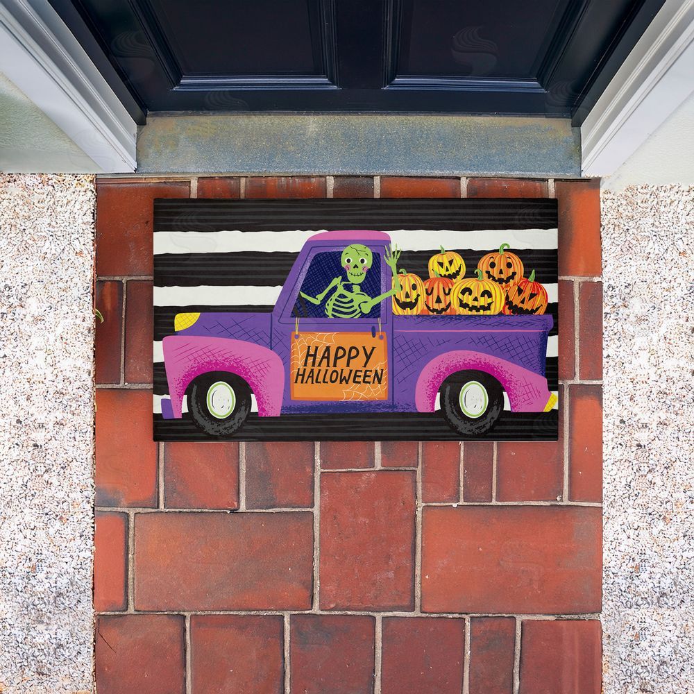 Arrolynn Weiderhold | Happy Halloween Skeleton Driver Non-Woven Door Mat