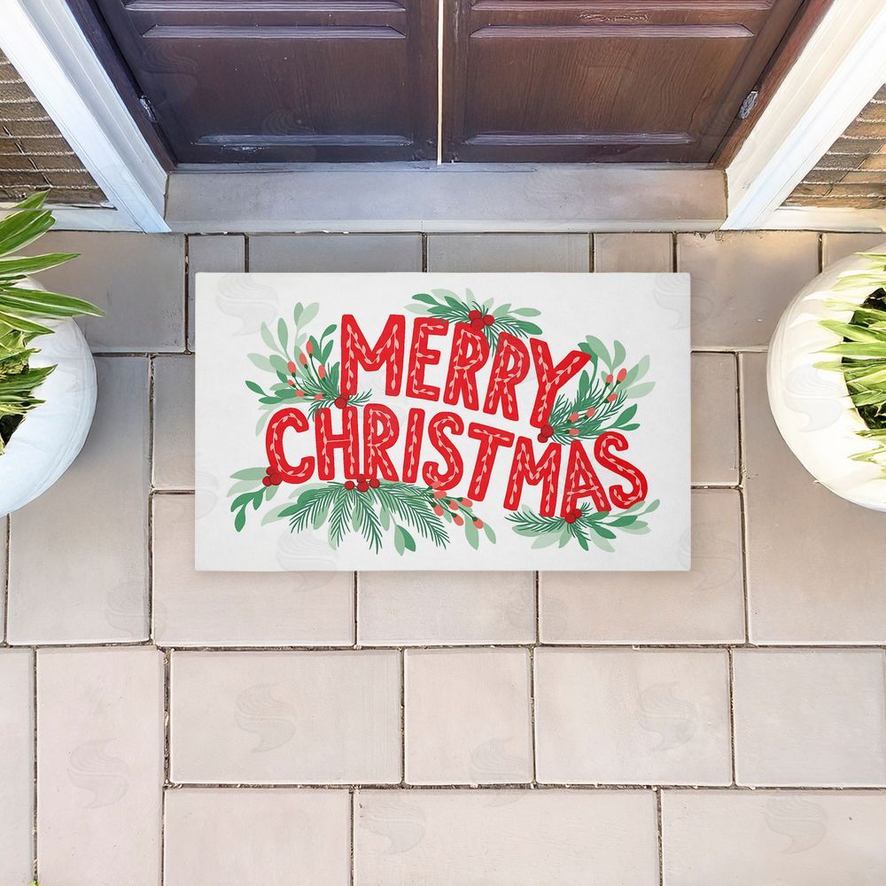 Heather McLaughlin | Merry Christmas with Seasonal Greenery Non-Woven Door Mat