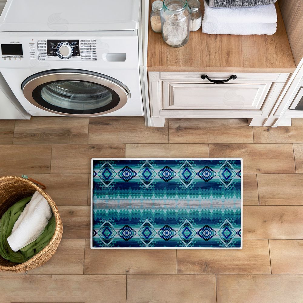 Jennifer Ellory | Blue Boho Geometric Plush Bath Mat