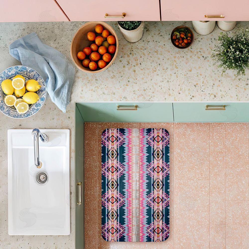 Jennifer Ellory | Boho Geometric Pink & Blue Anti-Fatigue Mat