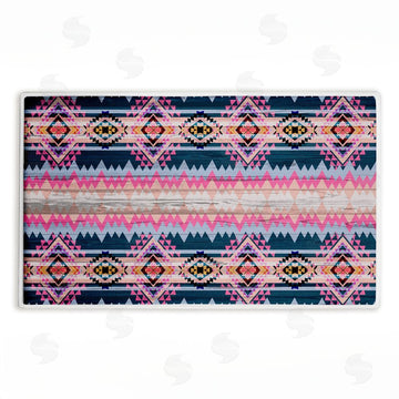 Jennifer Ellory | Boho Geometric Pink & Blue Plush Bath Mat