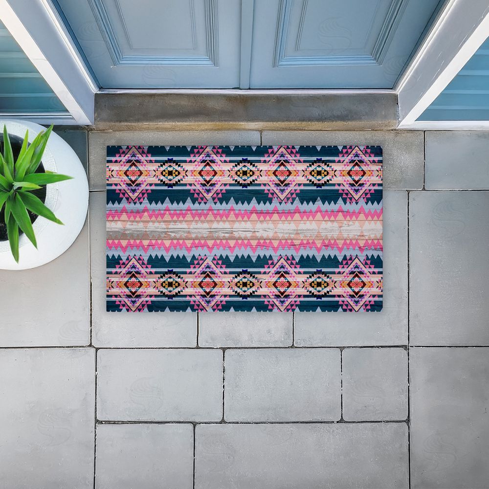 Jennifer Ellory | Boho Geometric Pink & Blue Non-Woven Door Mat