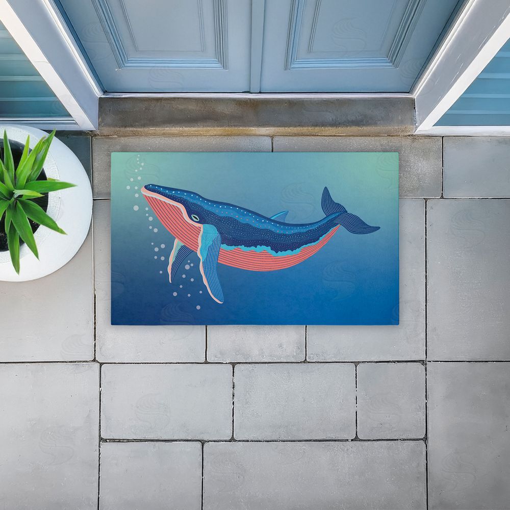Darlene Seale | Coastal Whale with Bubbles Non-Woven Door Mat