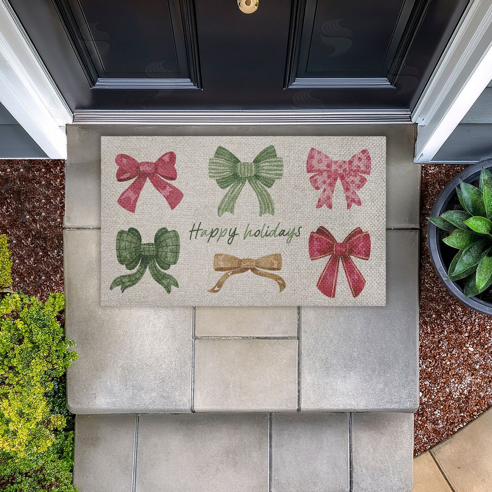 Vanessa Stoilova | Happy Holidays Festive Bows Faux Sisal Door Mat