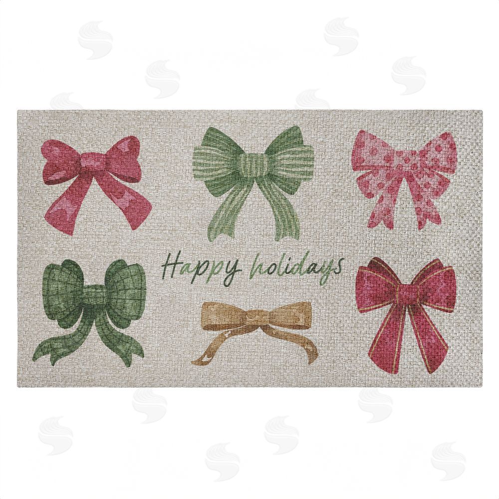 Vanessa Stoilova | Happy Holidays Festive Bows Faux Sisal Door Mat