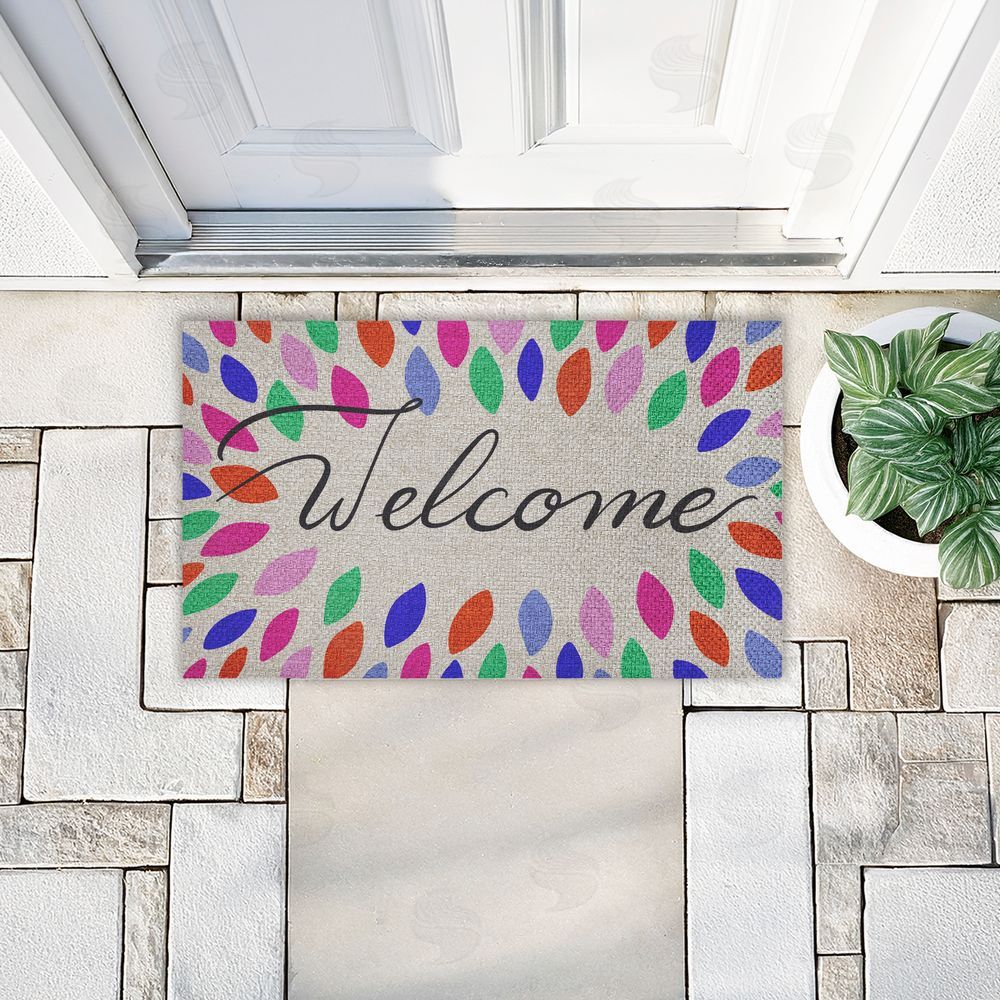 Caroline Alfreds | Vibrant Leaf Shapes Welcome Faux Sisal Door Mat