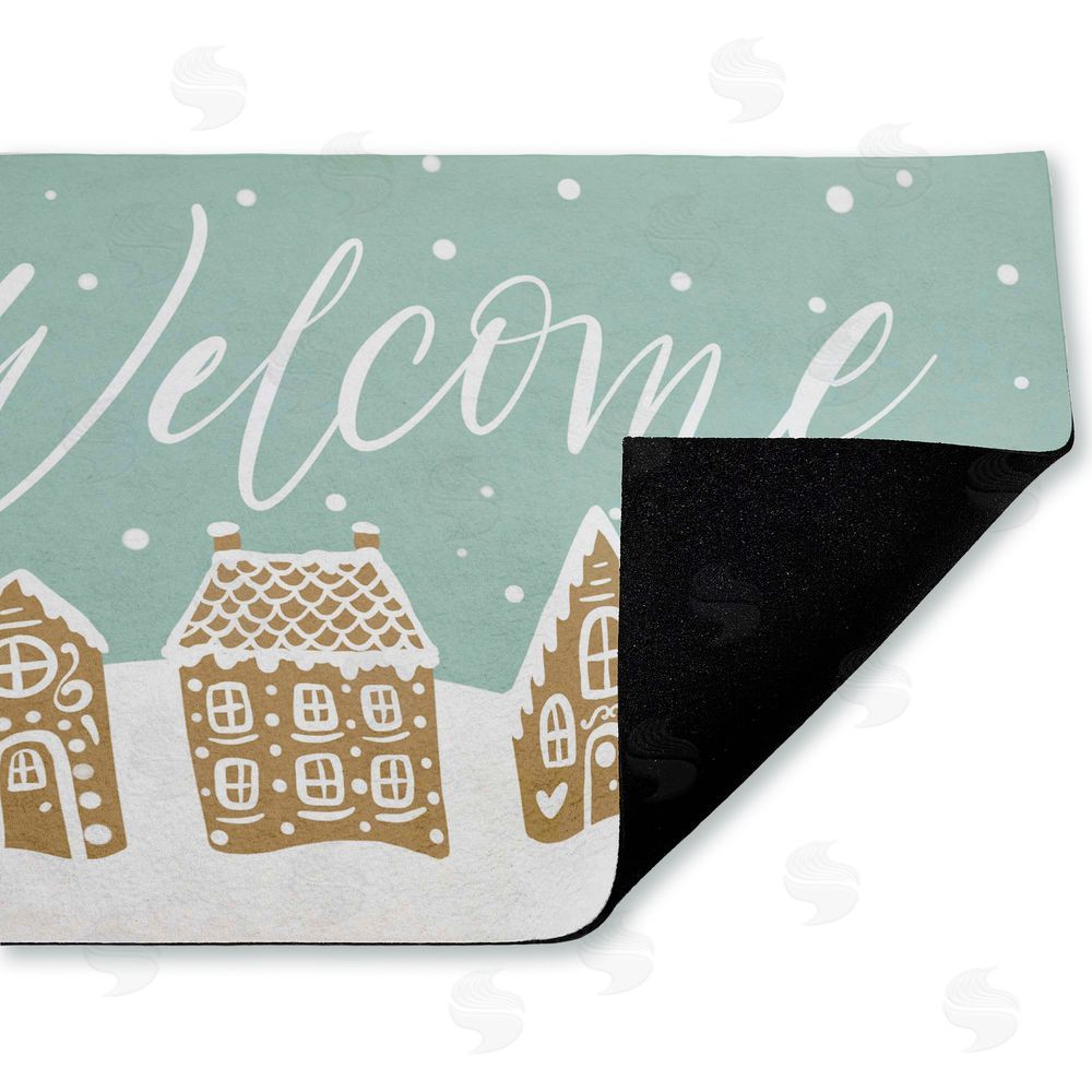 Caverly Smith | Welcome Snowy Gingerbread Houses Non-Woven Door Mat