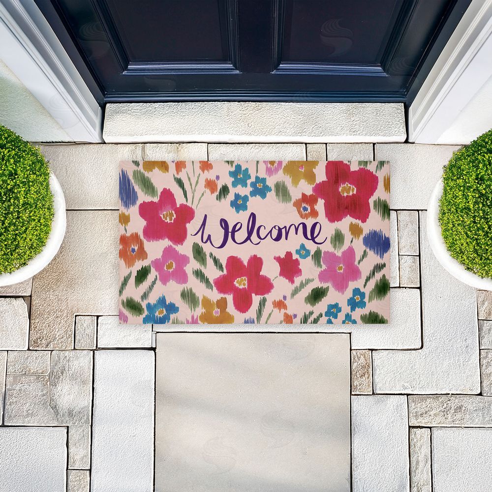 Heather McLaughlin | Welcome Ikat Flowers Non-Woven Door Mat