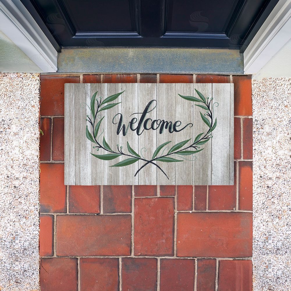 Amanda McGee | Welcome over Rustic Shiplap Non-Woven Door Mat